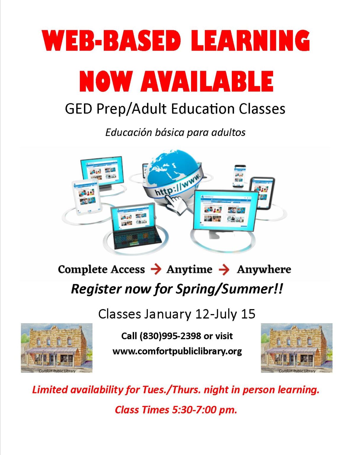 GED Classes Comfort Public Library